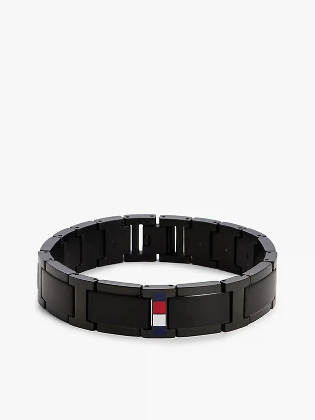 Armband med platta länkar och randiga detaljer Armband med platta länkar och randiga detaljer