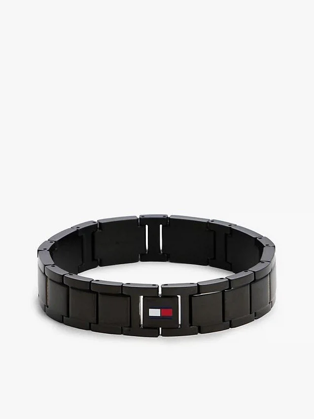 Armband med platta länkar och randiga detaljer Armband med platta länkar och randiga detaljer