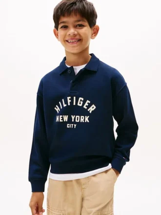Barn-sweatshirt med rundad krage och Hilfiger-tryck