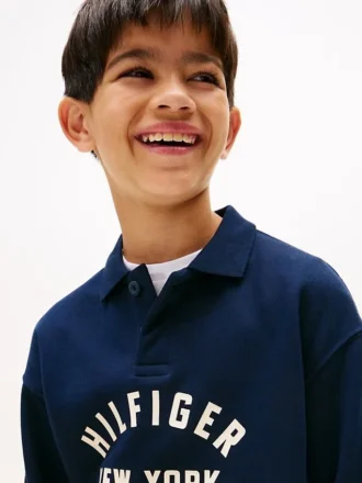 Barn-sweatshirt med rundad krage och Hilfiger-tryck