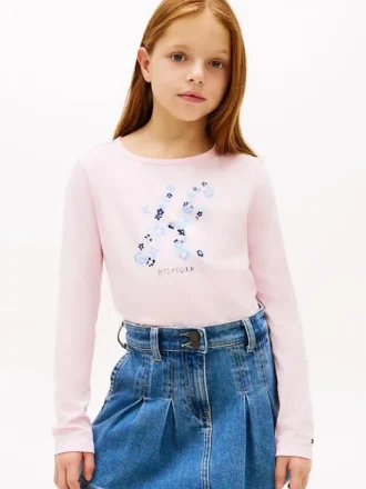 Barn-T-shirt med blommigt monogram