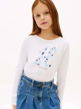 Barn-T-shirt med blommigt monogram