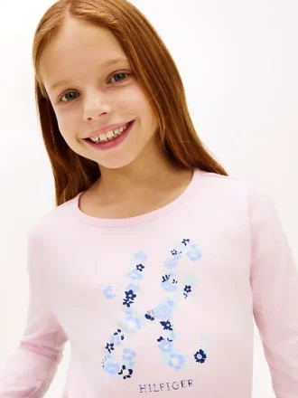 Barn-T-shirt med blommigt monogram