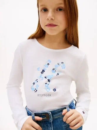 Barn-T-shirt med blommigt monogram