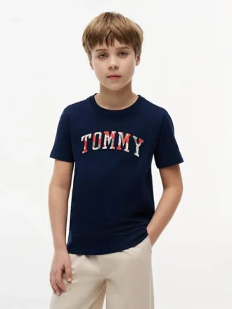Barn-T-shirt med blommigt Tommy-logo