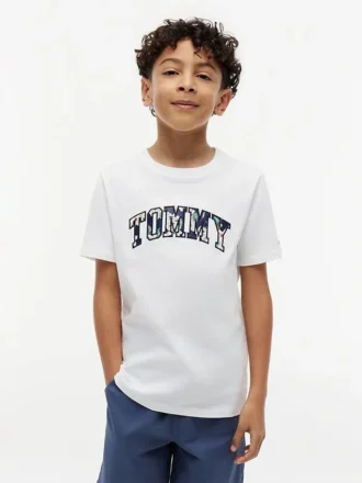 Barn-T-shirt med blommigt Tommy-logo