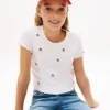 Barn-T-shirt med broderad stjärna och ribbad krage