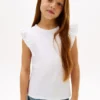 Barn-T-shirt med broderade hål och fladdrande ärmar