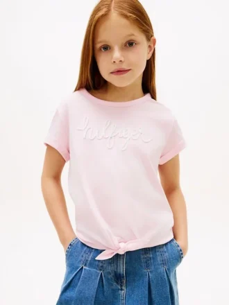 Barn-T-shirt med Hilfiger-logotyp och knytning fram