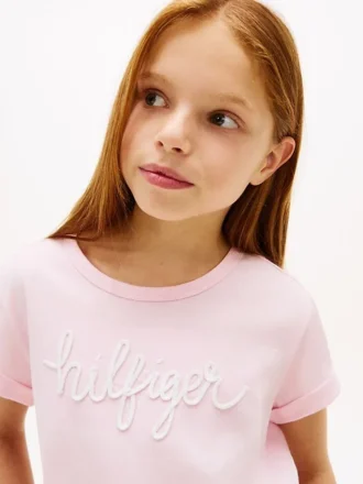 Barn-T-shirt med Hilfiger-logotyp och knytning fram