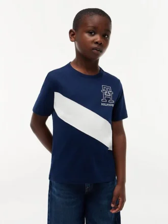Barn-T-shirt med monogram och randigt mönster