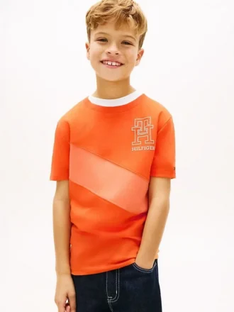 Barn-T-shirt med monogram och randigt mönster