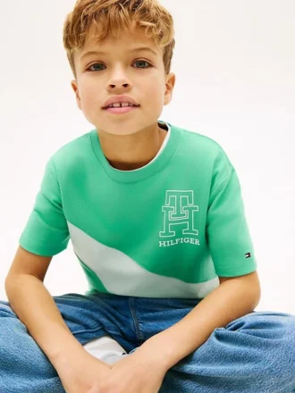 Barn-T-shirt med monogram och randigt mönster