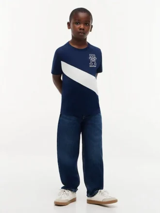 Barn-T-shirt med monogram och randigt mönster
