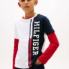 Barn-T-shirt med vertikala färgblock och logotyp