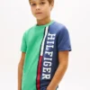 Barn-T-shirt med vertikala färgblock och logotyp