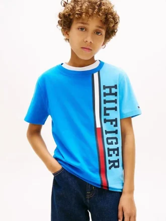 Barn-T-shirt med vertikala färgblock och logotyp
