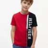 Barn-T-shirt med vertikala färgblock och logotyp