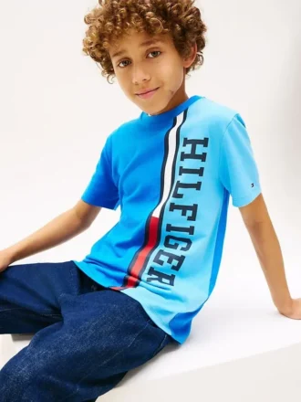 Barn-T-shirt med vertikala färgblock och logotyp