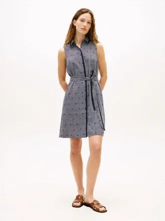 Bältad TH Grid Print Crepe-skjortklänning