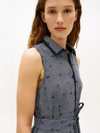 Bältad TH Grid Print Crepe-skjortklänning