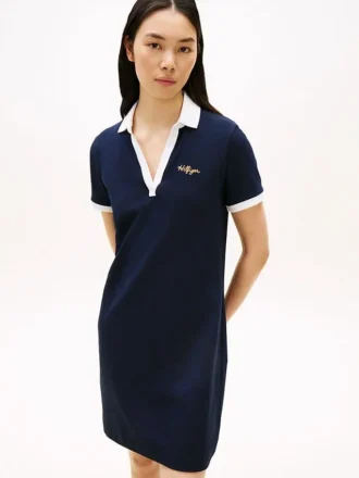 Broderad Hilfiger Script-poloklänning
