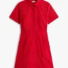 Broderad poplin-skjortklänning med hålbroderier