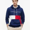 Broderad Tommy-logotyp, färgblockerad huvtröja