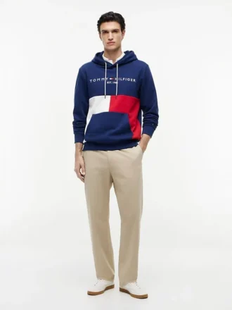 Broderad Tommy-logotyp, färgblockerad huvtröja