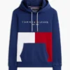 Broderad Tommy-logotyp, färgblockerad huvtröja