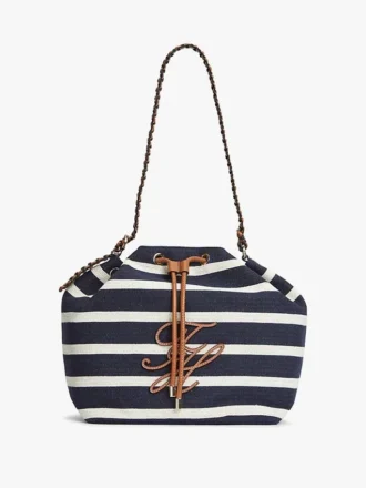 Bucketväska med monogram och bretonska ränder