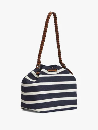 Bucketväska med monogram och bretonska ränder