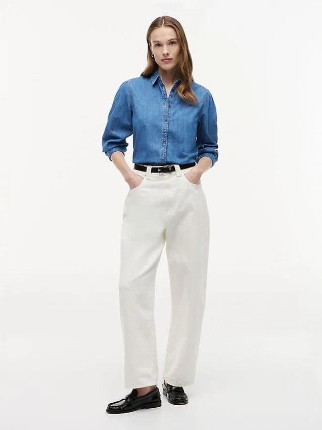 Chambray-skjorta med puffärmar Chambray-skjorta med puffärmar
