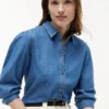 Chambray-skjorta med puffärmar Chambray-skjorta med puffärmar
