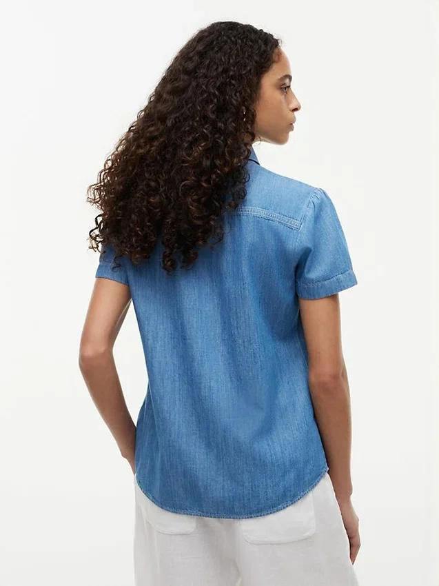 Chambray-skjorta med puffärmar Chambray-skjorta med puffärmar