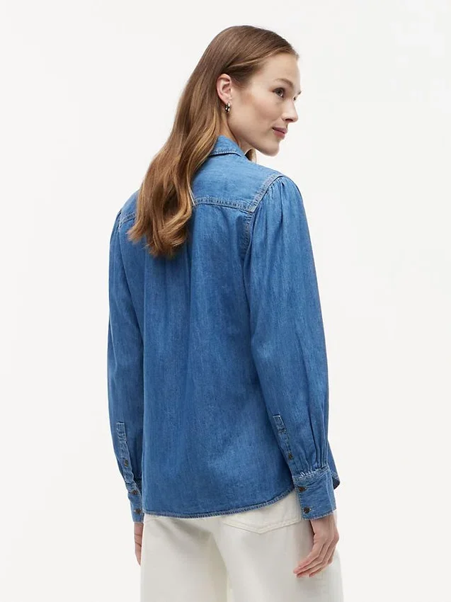 Chambray-skjorta med puffärmar Chambray-skjorta med puffärmar