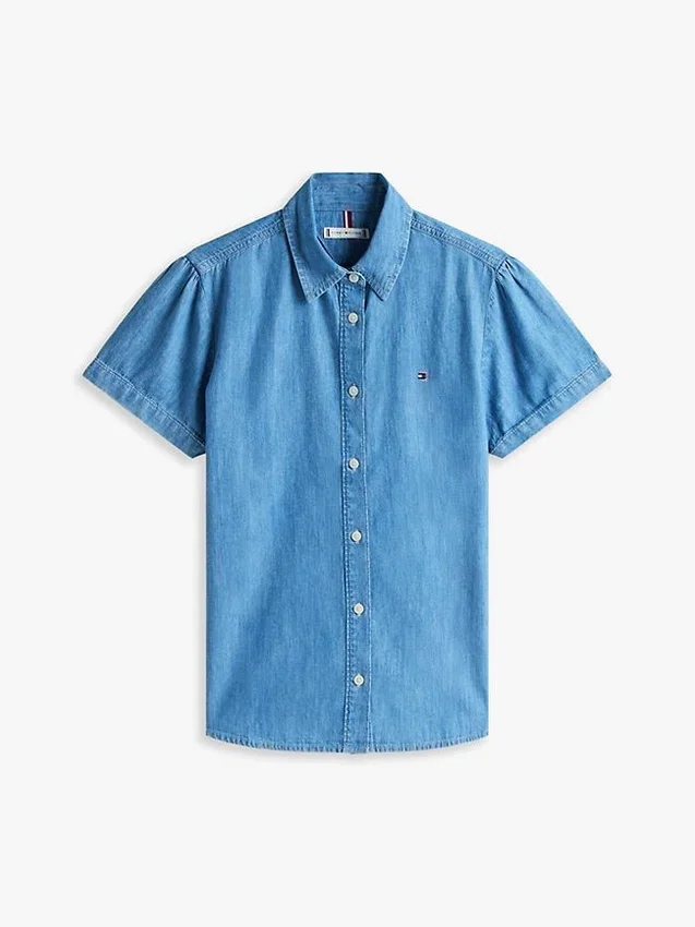Chambray-skjorta med puffärmar Chambray-skjorta med puffärmar