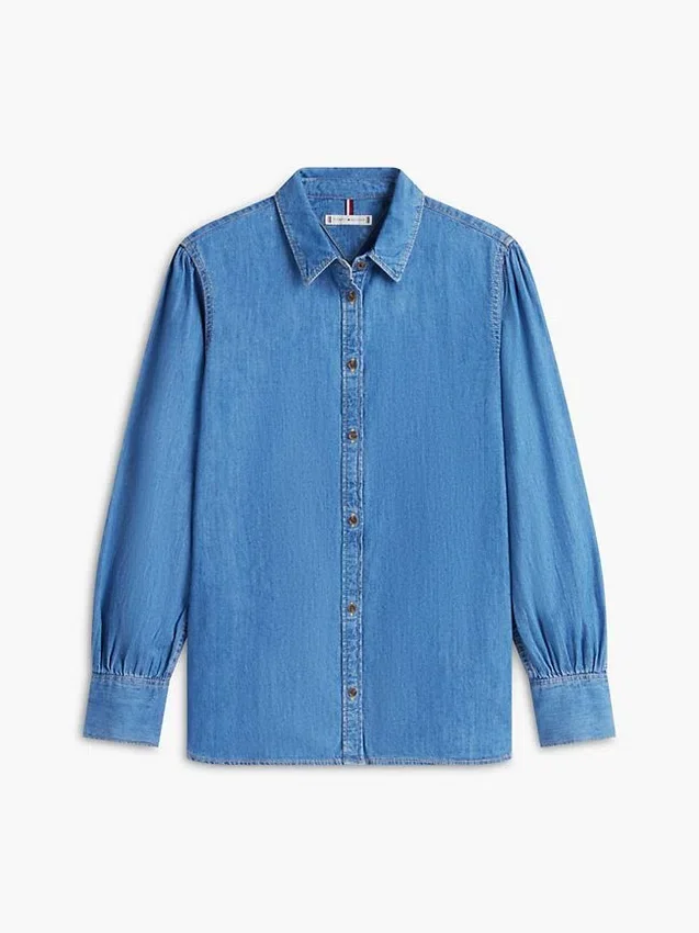Chambray-skjorta med puffärmar Chambray-skjorta med puffärmar