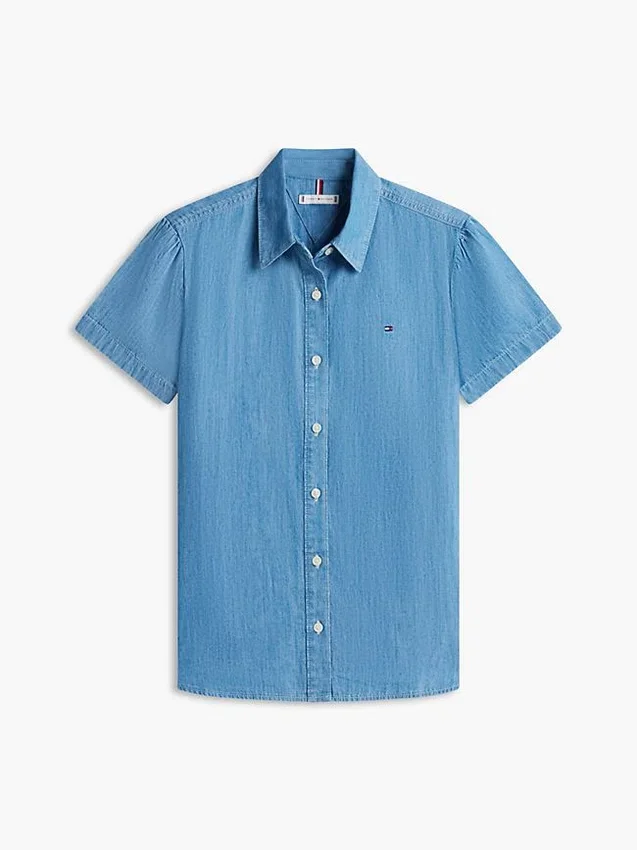 Chambray-skjorta med puffärmar Chambray-skjorta med puffärmar