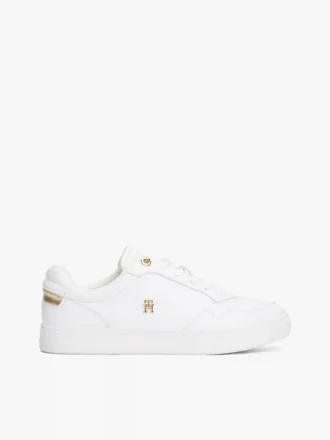 Court-sneakers i läder med metallic-detaljer