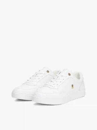 Court-sneakers i läder med metallic-detaljer