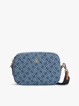 Crossbody-väska i denim med flaggtryck över hela ytan