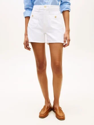 Denimshorts med guldknappar
