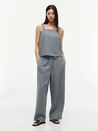 Gingham-byxor i linneblandning