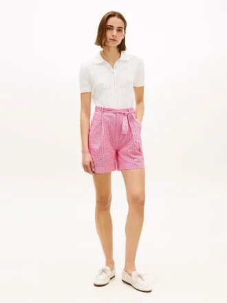 Gingham-seersuckershorts med bälte