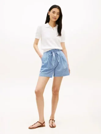 Gingham-seersuckershorts med bälte