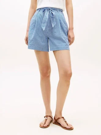 Gingham-seersuckershorts med bälte