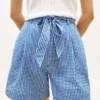 Gingham-seersuckershorts med bälte