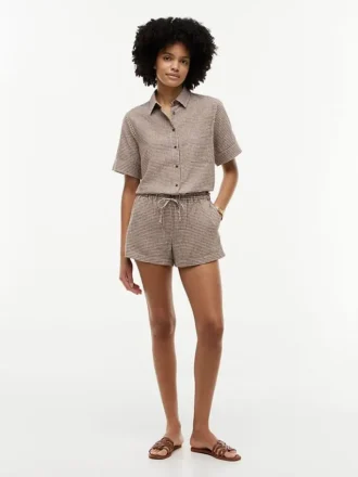 Gingham-shorts i linneblandning