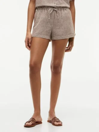 Gingham-shorts i linneblandning